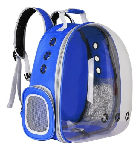 Mochila Bolso Transporte Transparente Mascotas Perros Gatos Color Azul