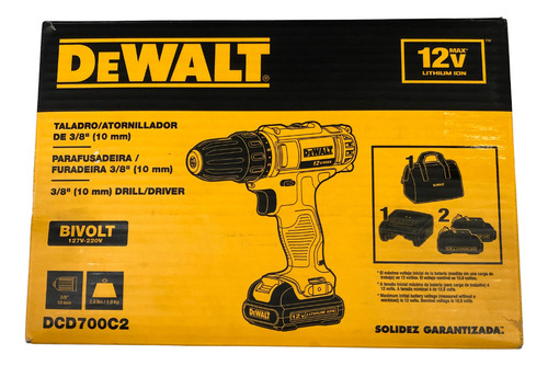 Furadeira Parafusadeira Sem Fio De 10mm Dewalt Dcd700c2 12v