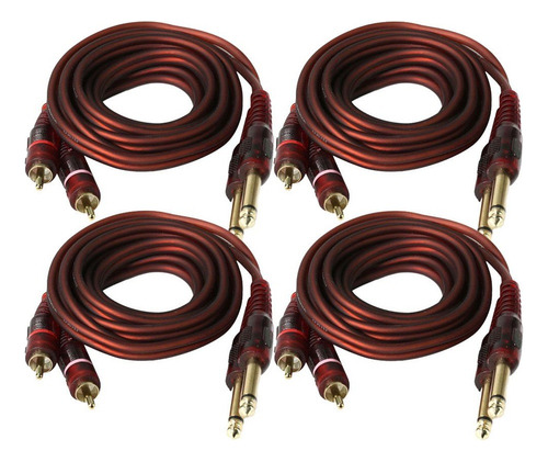 4pcs 5ft 6.35mm Dual 1/4 Plug A Phono 2 Rca Cable De Yy