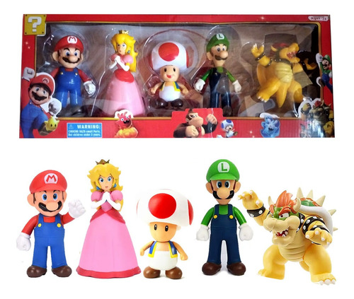 Set X 5 Figuras Muñecos Mario Bros Luigi Juguete Blister