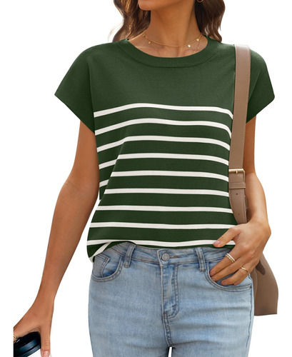 Women's Cap Sleeve Striped Tops 2024 Batwing Short Sleeve