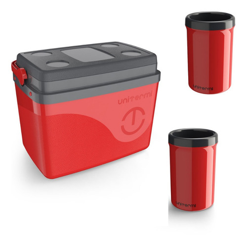 Caixa Térmica Cooler 30l Vermelho + 2 Portas Lata 350ml
