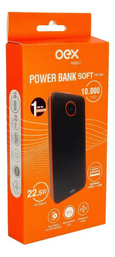 Carregador Portatil Usb E Usb-c Power Bank Soft Preto Pb300