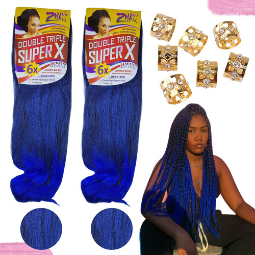 Kit 2 Pacotes Cabelo Jumbo Jumbão Super X Para Tranças 400gr Cor Ombre Azul T1b/blue