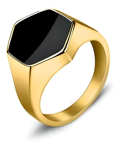 Anillo Elegante De Lujo Hombre Acero Hexagon Lamina Oro 18k