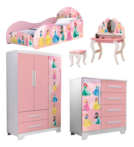 Jogo De Quarto Infantil Princesas Completo Com Penteadeira