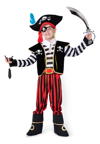 Disfraz De Pirata Para Niños Talla S Con Sombrero Y Espada
