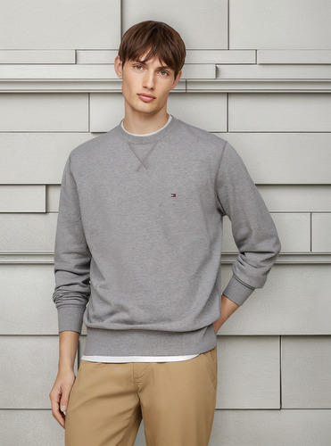 Polerón Solid Con Cuello Redondo Gris Tommy Hilfiger