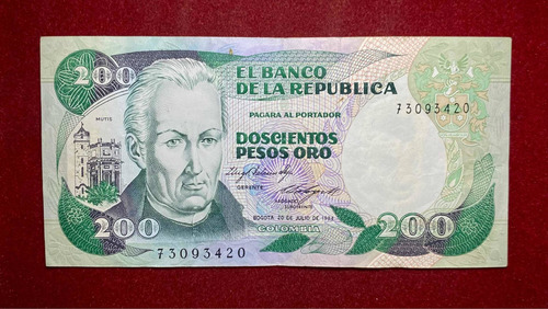 Billete 200 Pesos Oro Colombia 1984 Pick 429 A.2