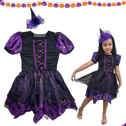 Fantasia para festas de halloween infantil, conjunto de vestido