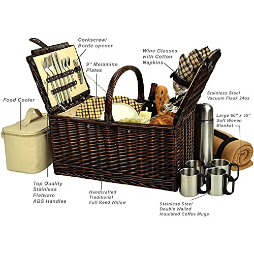Cesta De Picnic De Sauce Buckingham Servicio 4 Manta Y ...