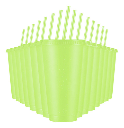 Vasos Reutilizables De 24 Oz Con Tapa Y Popote, 15 Piezas Color Verde