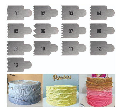Imagem 2 de 9 de Kit 10 De 20cm + 3 Mini Espatula Decorativa De Bolo.aço Inox