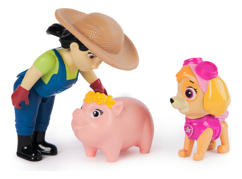 Paw Patrol, Set Figuras De Skye, Granjera Yumi Y Cerdito