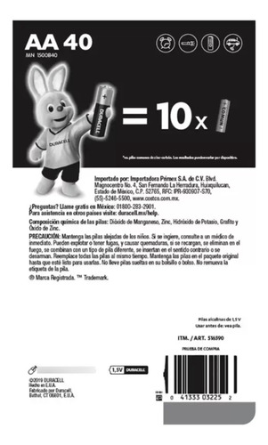 Duracell, Pilas Alcalinas Aaa De 40 Piezas