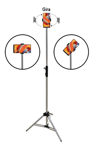 Tripé P/ Celular Universal Telescópico 1,80m C/ Suporte