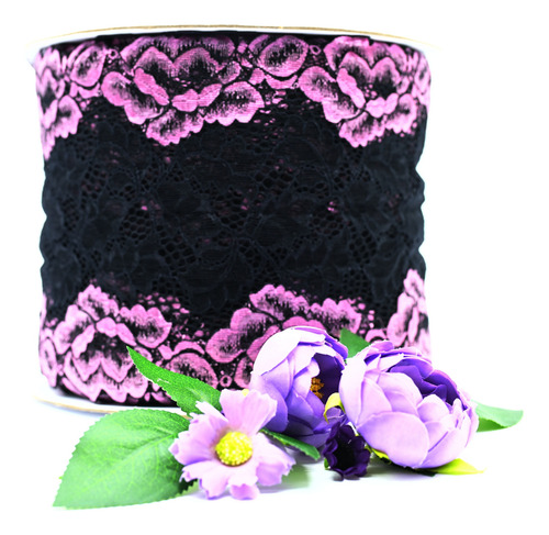 Rollo De Encaje Bicolor Floral De Alta Calidad 7014 Rosa