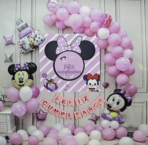 Decoración De Minnie Mouse Con Globos Para Cumpleaños Color Pastel