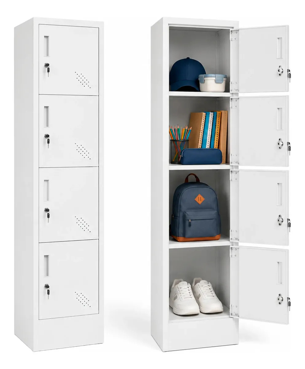 Casillero Locker Metalico De 4 Puertas Con Llaves Blanco Industrial Comercial Homex