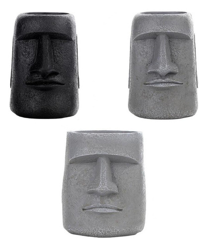 3 Macetas Suculentas Con Estatua De Isla De Pascua For El