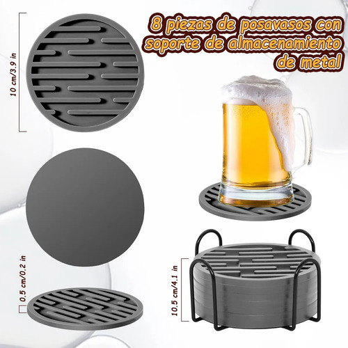 Posavasos De Silicona Para Bebidas, 8 Unidades, Con Soporte
