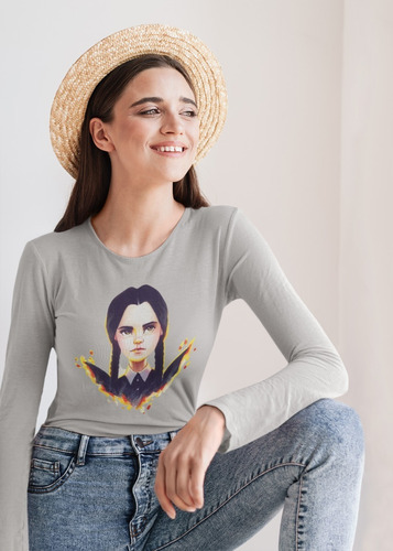 Polera Manga Larga Dama Merlina A Art Estampada