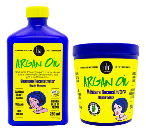 Lola Argan Oil Kit Reconstructor Shampoo Mascara Pelo 3c