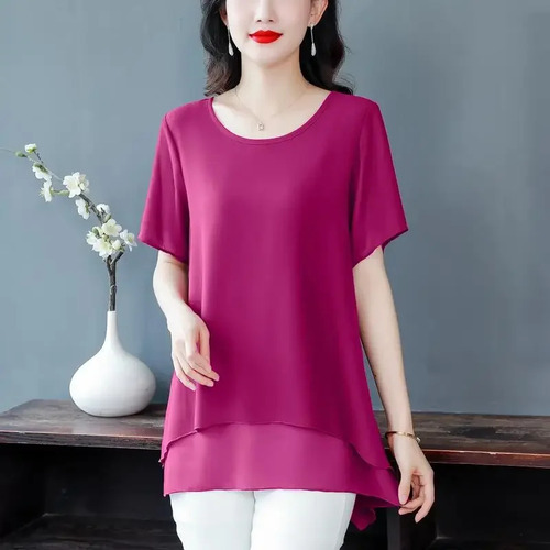 Top De Chifón Elegante Para Mujer De Talla Grande