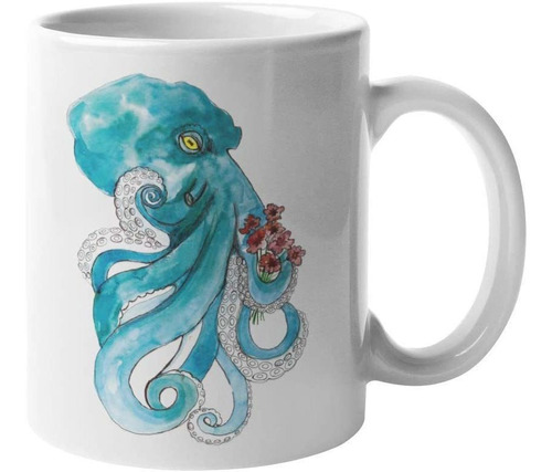Octopus Acuarela Taza De Café Lindo Divertido Motivación Ins
