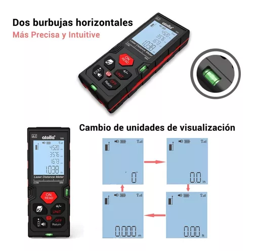 ATOLLA Telémetro Láser 60m Medidor Láser de Distancia Pantalla  Retroiluminada LCD con Función de Almacenamiento de