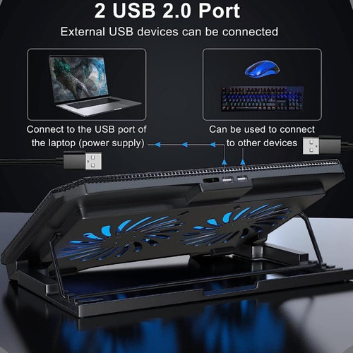 Suporte Notebook Manothor Base Refrigerada Com 2 Coolers Ventoinhas Potentes Refrigera Esfria Ventilação Ultra Silenciosa Mesa Ajustável Projetadas Para Laptop Até 17 Polegadas Evita Superaquecimento