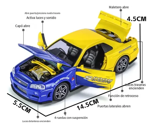 1:32 Skyline Gtr R34 Diecast Car Model Open Doors | Frete grátis