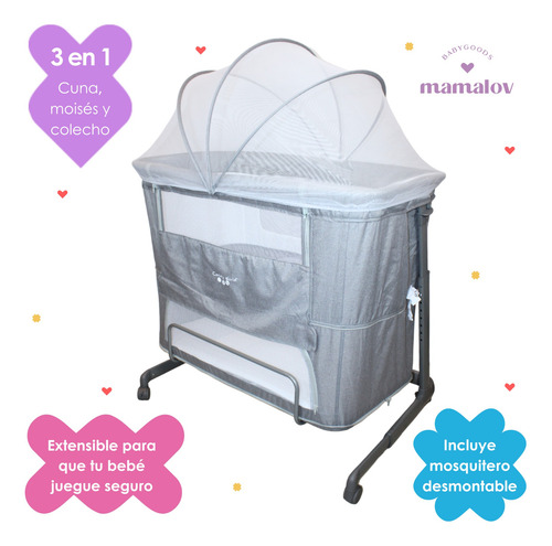 Colecho Cuna Moisés Para Bebé 2 Niveles Confety P965m - Gris