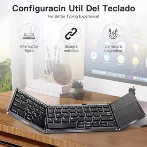 Mini Teclado Inalámbrico Bluetooth Plegable Con Panel Táctil Con Ñ Negro Español Latinoamérica