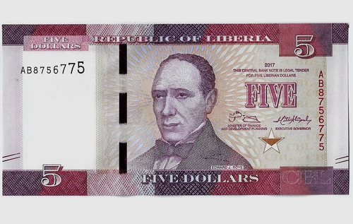 Fk Billete Liberia 5 Dolares 2017 Nuevo Diseño Sin Circular