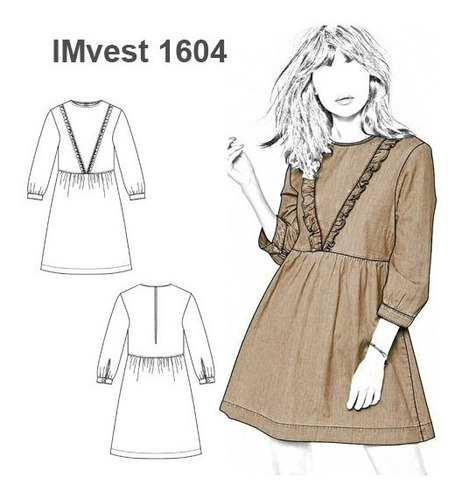 ( Moldes De Ropa)  Vestido Corte Cintura Niña 1604