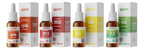 Kit Suplementos Yosen Q10 15ml + D3 + K2 + B12 30ml Líquido Sabor Sem Sabor