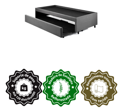 Bicama Box Suede Casal 120x203 Para Dois Colchões Cor Cinza Bicama Box Suede Viúva 120x203 Para Dois Colchões
