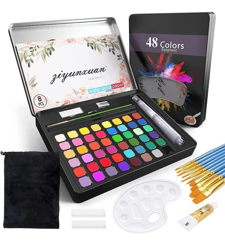 Uffiziarts Set Acuarela Metalico Godete+pinceles 48 Colores