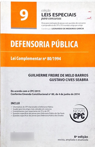 Livro Defensoria Pública: Lei Complementar Nº 80/1994 - 8ª Edição