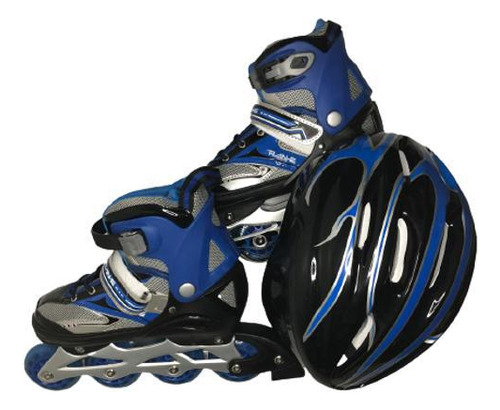 Patins De 4 Rodas Azul Com Capacete - 35 Ao 38