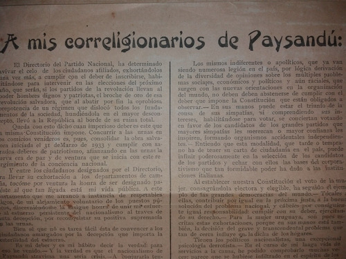 Antiguo Boletin Paysandu Carmelo Cabrera 1937 P. Nacional