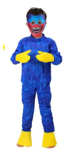 Disfraz Huggy Wuggy Mono Azul Niños Máscara Y Guantes