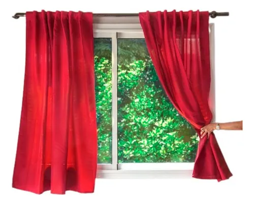 comprar Cortina Corta Cocina 2 Paños Para Colgar Barral Tela Pesada Color Rojo