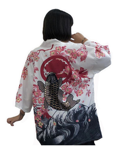 Kimono Cardigan Yukata Pez Koi Japones Verano Camisa Unisex