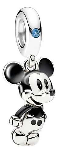 Charm Mickey Mouse Circones Azules En Plata 925 Silver Heart