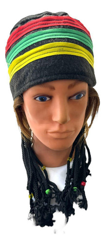 Gorro Jamaicano Rastafari Com Cabelos Dreads E Tranças 30cm
