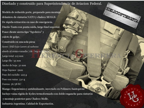 Imagen 2 de 9 de Cuchillo Yarará Helicopterista Tactico Vaina Kydex Molle