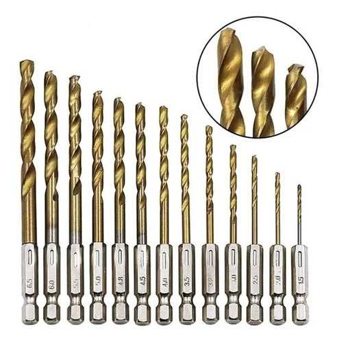 13pcs Brocas Hss Titanio Toma Hexagonal Para Metal Madera