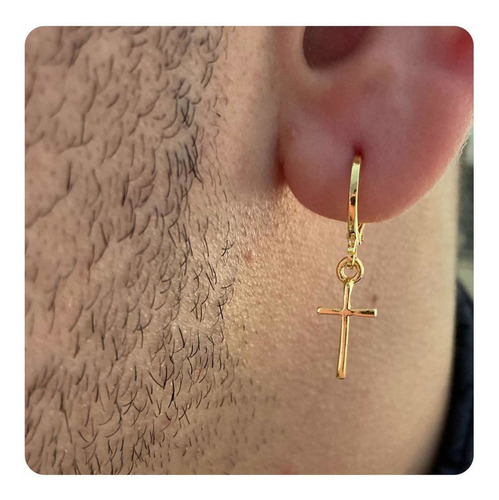 Par Brinco De Argola Cruz Ouro 18k Neymar Ou Segundo Furo